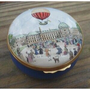 Halcyon Days Enamels Hot Air Balloon Jacques Charles 1783 Trinket Box England